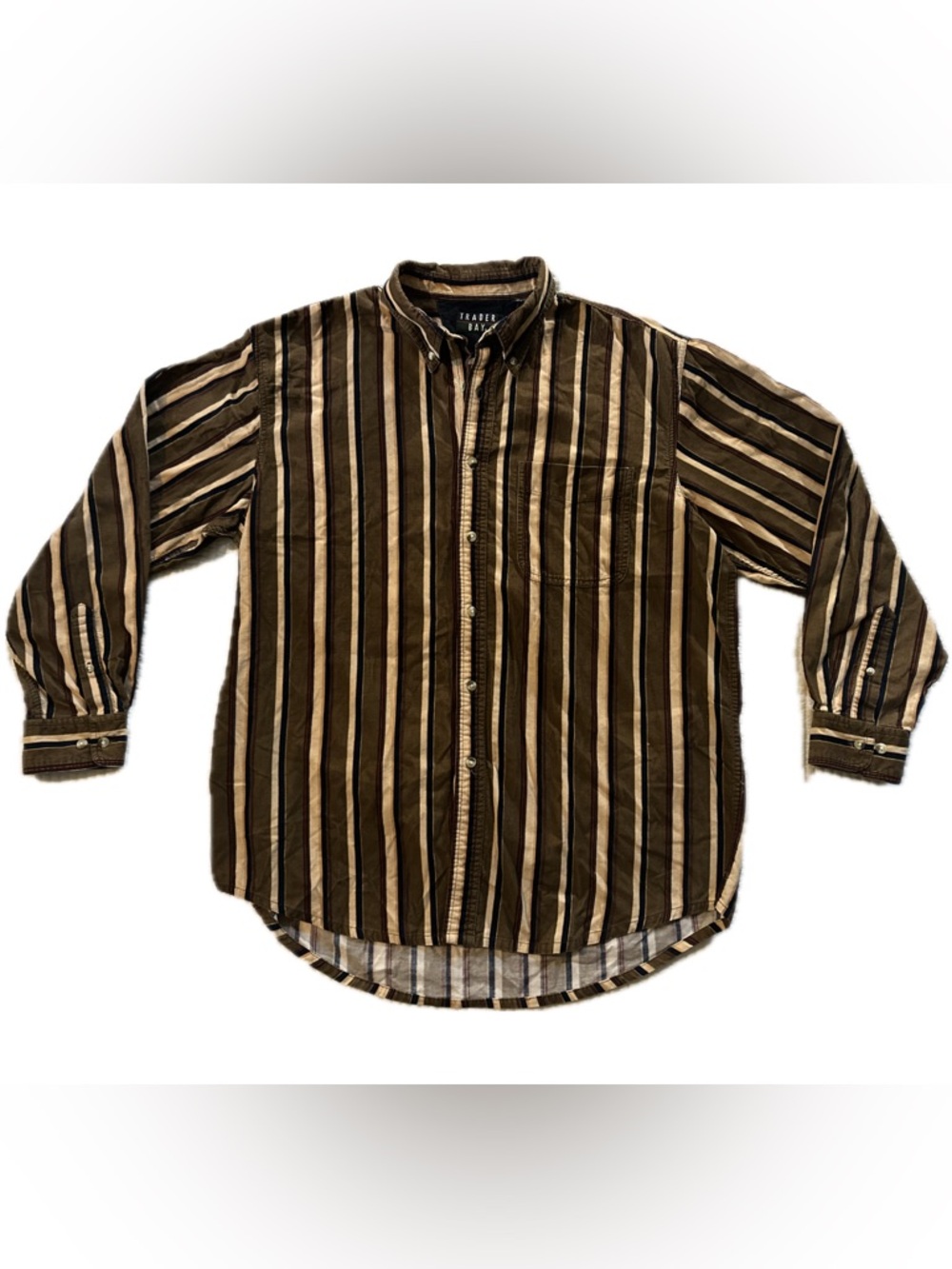 Vintage Stripe Corduroy Feel Trader Bay Button Down Shirt Large